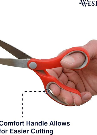 Westcott School Scissors, All-Purpose Student Scissors for Ages 12+, Ideal for Crafting and School Projects, Back-to-School, School Supplies, Classroom Supplies, 7-Inch, 2-Pack, Red/Gray