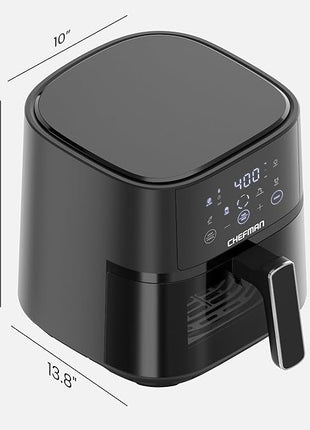 Chefman Air Fryer – 4 QT Compact Airfryer for Quick & Easy Meals, Features Hi-Fry Technology for Extra Crisp, Easy-View Window, Touch Controls with 4 Presets, Nonstick & Dishwasher Safe Basket - Black