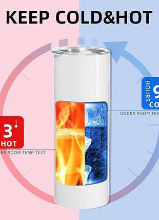 MURRICON Sublimation Tumblers 20 oz Skinny Straight,Stainless Steel Sublimation Blanks Skinny Tumbler,Double Wall Vacuum Insulated Tumblers,with lid and straw,8 Pack