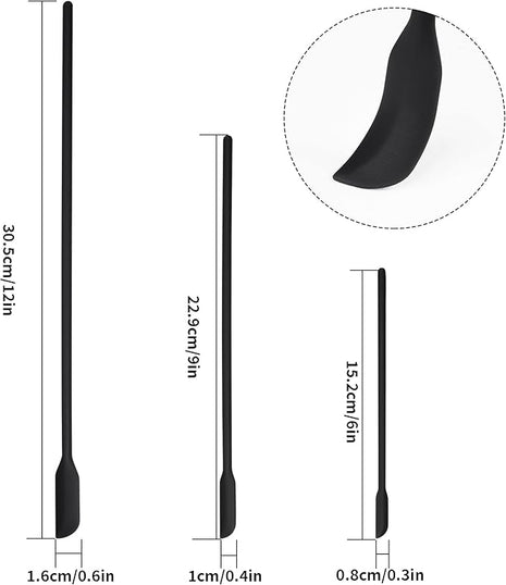 4pcs Mini Silicone Spatula Set, 3 Size Makeup Spatula Small Rubber Spatula for Thin Jar Skinny Openings Bottles, Tiny Scraper for Kitchen and Cosmetic, Multipurpose Scraping Mixing Tools (Black)