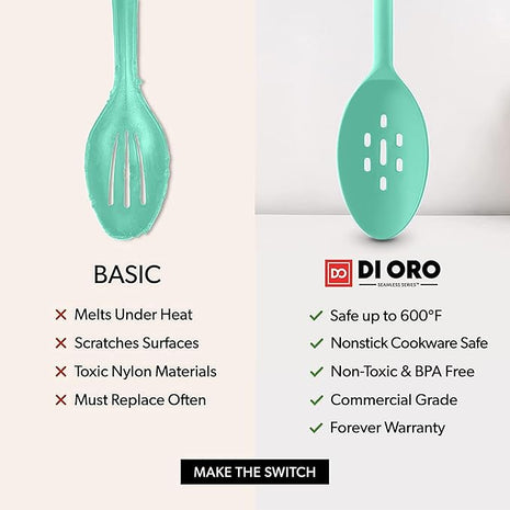DI ORO Silicone Ladle & Spoons for Cooking – Large Kitchen Spoons for Mixing, Serving, & Stirring - Soup Ladle with Wide Bowl - High Heat Silicone Kitchen Utensils for Nonstick Cookware Safe (Mint)
