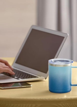 MEWAY 12oz Coffee Mug With Handle 2 Pack Bulk,Stainless Steel Insulated Travel Tumblers With Sliding Lid,Double Wall Vacuum Camping Cup for Hot & Cold Drinks Tea (Bubble Gum&Blue Waves,Set of 2)