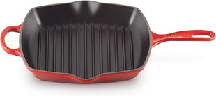 Le Creuset Enameled Cast Iron Signature Square Skillet Grill, 10.25", Cerise