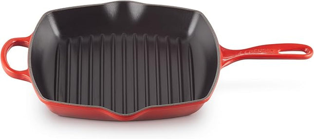Le Creuset Enameled Cast Iron Signature Square Skillet Grill, 10.25", Cerise