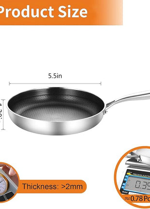DELARLO Tri-Ply Stainless Steel 5.5 Inch Omelet Pans, Small Frying Pan Compatible with All Cooktops 500℉,Oven Safe Mini Skillet