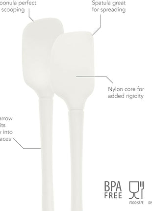 Tovolo Flex-Core Mini Kitchen Utensil Set of 2, Heat-Resistant & BPA-Free Silicone Spatula & Spoonula, Cast Iron & Non-Stick Cookware, Dishwasher-Safe, White