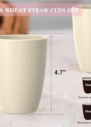 Homienly Wheat Straw Cups, Drinking Glasses Set of 6, 16 OZ Cups for Kitchen, Kids, Camping, Party, Unbreakable Microwave and Dishwasher Safe Water Tumblers, Stackable Plastic Cups-Beige