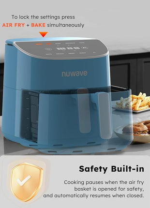 Nuwave Brio Plus 8 Qt Air Fryer, PFAS Free, New & Improved, Digital Touch Screen, Cool White Display, 50°F~400°F in Precise 5°, 5 Cook Functions, 100 Presets & 50 Memory, 3 Wattages 700, 1500, 1800