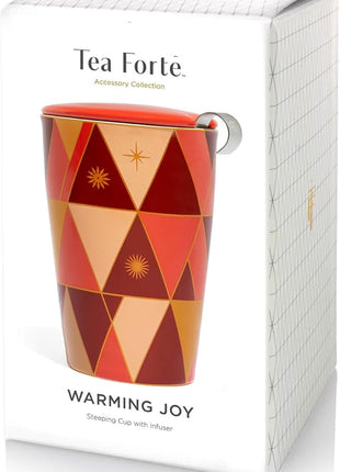 Tea Forte Double-Walled Ceramic Kati Cup, Removable Stainless Steel Infuser Basket and Lid, Steeps 12 oz Loose Leaf Tea, Dishwasher & Microwave Safe, Warming Joy