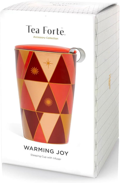 Tea Forte Double-Walled Ceramic Kati Cup, Removable Stainless Steel Infuser Basket and Lid, Steeps 12 oz Loose Leaf Tea, Dishwasher & Microwave Safe, Warming Joy