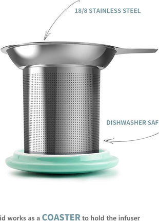 Sweese 20 OZ Porcelain Tea Mug with Infuser and Lid, Loose Leaf Tea Cup, Gifts for Tea Lover - Mint Green