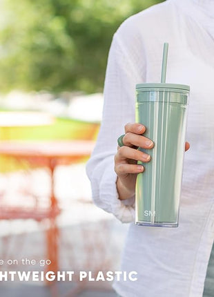 Simple Modern Plastic Tumbler with Lid and Straw | Reusable BPA Free Iced Coffee Cups Double Wall Smoothie Cup | Gifts for Women Men Him Her | Classic Collection | 24oz | Sea Glass Sage