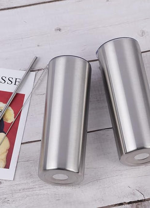16 Pack 20 Oz Straight Skinny Tumblers,Individually Gift Boxed Stainless Steel Slim Skinny Tumbler Set Bulk, 20 Oz Insulated Slim Thin Travel Tumbler Cup for Diy, Silver