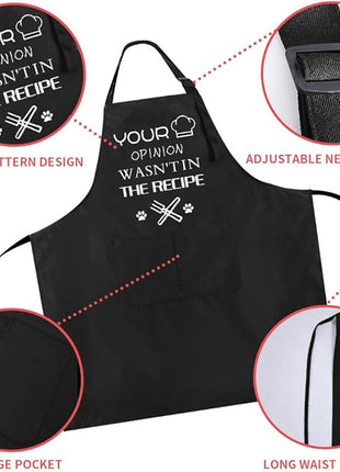 ZOORON Funny Black Chef Aprons for Men Adjustable BBQ Grill Kitchen Cooking Aprons with Pockets, Grill Accessories