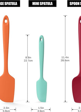 3-Piece Silicone Spatula Scrapers: Doosu 600°F Heat Resistant Food Grade Kitchen BPA Free Rubber Baking Cooking Tool Nonstick Utensil Set for Mixing, Scraping, Folding, Stirring, Serving (Multi-5)
