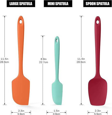 3-Piece Silicone Spatula Scrapers: Doosu 600°F Heat Resistant Food Grade Kitchen BPA Free Rubber Baking Cooking Tool Nonstick Utensil Set for Mixing, Scraping, Folding, Stirring, Serving (Multi-5)