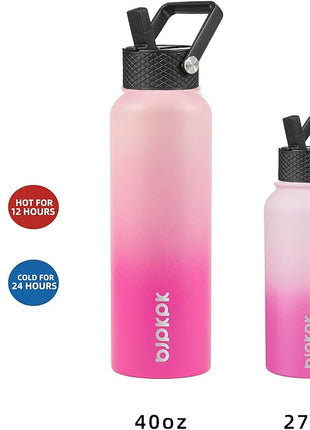 BJPKPK Insulated Water Bottles with Straw Lid, 27oz Stainless Steel Water Bottle with 3 Lids, Leak Proof BPA Free Metal Thermo, Mugs, Tumblers, Keep Cold Hot - Cherry