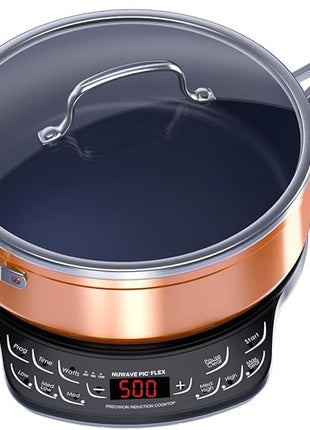 Nuwave Flex Precision Induction Cooktop, 10.25” Shatter-Proof Ceramic Glass, 6.5” Heating Coil, 45 Temps 100°F to 500°F, 4Qt Induction-Ready Healthy Ceramic Non-Stick Everyday Pan with Lid Included