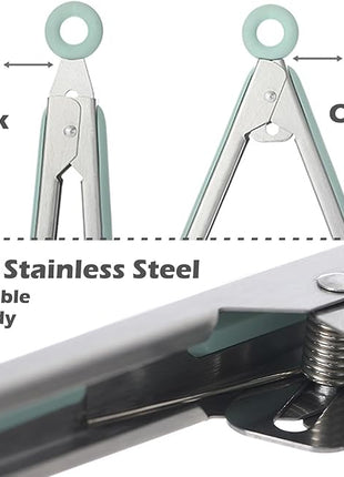 Kitchen Tongs for Cooking, 9 Inch Small Silicone Tongs, Food Grade Mini Serving Tongs with Silicone Tips, Set of 3, Green