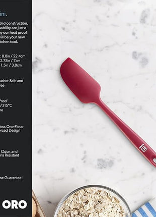 DI ORO Mini Spatula - Small Spatulas Silicone Heat-Resistant up to 600°F - Silicone Kitchen Scraper for Baking & Cooking BPA Free - Mixing Spatula Dishwasher Safe - Nonstick Cookware Safe (Red)
