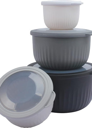 COOK WITH COLOR Prep Bowls with Lids- Wide and Deep Nesting Plastic Small Mixing Bowl Set with Lids, 8 Piece Set - Deep Bowls, Black/White