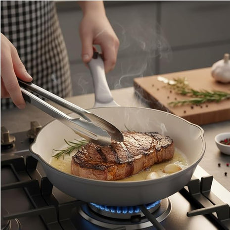 Hamilton Beach Enameled Cast Iron Fry Pan 8-Inch Navy (Gray, Fry 8-Inch)