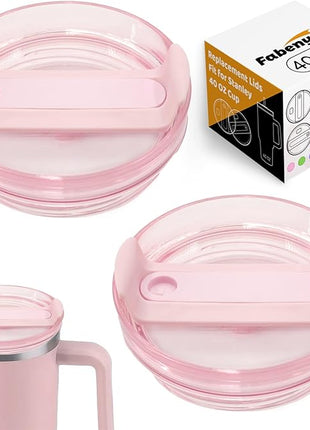 40 OZ Tumbler Lid Replacement Fit for Stanley Cup, 2 Pack Clear Replacement Lids Fit for Stanley Travel Tumbler, Spill Proof Tumbler Covers for Stanley Cup Accessories(Pink)