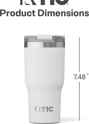 RTIC 20oz Essential Tumbler with Lid, Ceramic Lined, Insulated, Stainless Steel, Metal, Double Wall Vacuum-Insulation, Travel Cup for Iced Coffee, Tea, Hot and Cold Drink, White