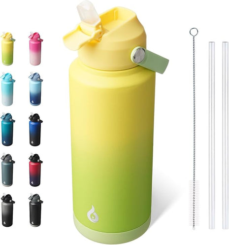 BJPKPK Water Bottle with Straw Lid, 32oz Vacuum Insulated Water Bottles, Metal Stainless Steel Thermo for Sports, Travel, BPA Free Leak Proof Thermo, Cups, Flasks, Tumblers,Fresh Green