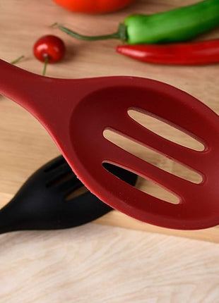 Silicone Nonstick Slotted Spoons Set 2,High Heat Resistant, Hygienic Design Cooking Baking Spoons Set for Cooking Stirring, Mixing and Serving,Red and Black with Color Box