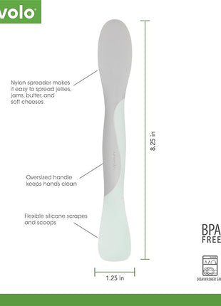 Tovolo Mini Scoop and Spread Tool for Kitchen Meal Prep Small Sandwich Spreader Spatula for Peanut Butter Jelly, Silicone BPA Free Dishwasher Safe Scooper Spreader, Blue Haze and Oyster Gray