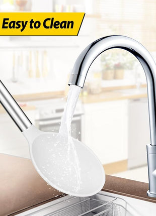 Pack of 2 Large Silicone Cooking Spoon Non Stick Solid Basting Spoons Heat-Resistant Kitchen Utensils for Mixing Serving (Black-White)