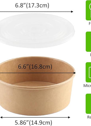 36oz 50 Sets Large Kraft Paper Bowls with Lids, Disposable Bowls with Lids, Paper Salad Bowls, Paper Food Container with Lid Perfect for Hot/Cold Food, Soup, Salad, Ice Cream