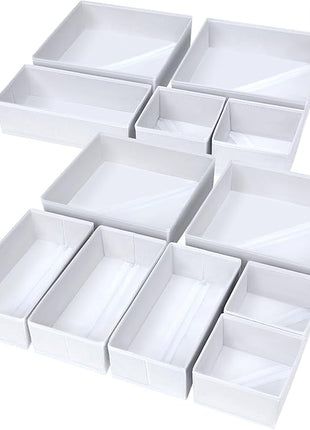 DIMJ Drawer Organizer Clothes, 12 Pack Fabric Closet Organizers and Storage, Foldable Baby Clothes Organizer & Dresser Bin For Nursery, Bedroom, Closet, Socks, Bra, Tie,White
