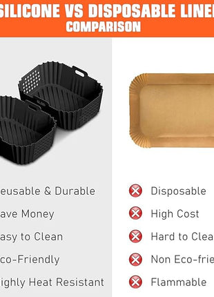 2 Pack Air Fryer Silicone Liners, Suitable with Ninja SL400 SL401 AF300 AF400 and 8/9/10QT Double Basket Air Fryer Liners,Heat Resistant Easy Cleaning Air Fryers Oven Accessories,black