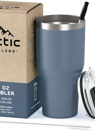 Arctic Tumblers | 30 oz Storm Grey Insulated Tumbler with Straw & Cleaner - Retains Temperature up to 24hrs - Non-Spill Splash Proof Lid, Double Wall Vacuum Technology, BPA Free & Built to Last