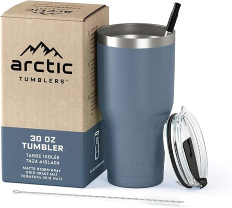 Arctic Tumblers | 30 oz Storm Grey Insulated Tumbler with Straw & Cleaner - Retains Temperature up to 24hrs - Non-Spill Splash Proof Lid, Double Wall Vacuum Technology, BPA Free & Built to Last