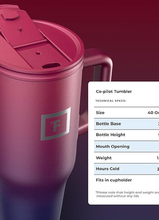 IRON °FLASK Co-Pilot Insulated Mug w/Straw & Flip Cap Lids - Cup Holder Bottle for Hot, Cold Drink - Leak-Proof - Water, Coffee Portable Travel Mug - Dark Rainbow, 40 Oz