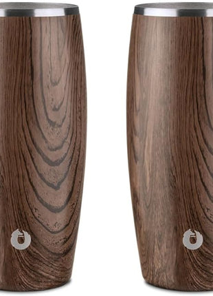 SNOWFOX Premium Vacuum Insulated Stainless Steel Beer Glass, Home Bar Accessories, Elegant Bartending, Lightweight Pint Glasses, Sleek Drinkware, Frosty Beverages Stay Cold, 18oz, Set of 2,Dark Walnut