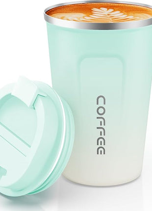 CS COSDDI 12 oz Stainless Steel Vacuum Insulated Tumbler - Coffee Travel Mug Spill Proof with Lid - Coffee Cups for Keep Hot/Ice Coffee,Tea and Beer (blue-white380ML)