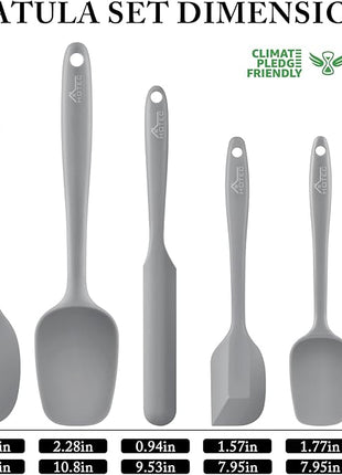 HOTEC 600℉ Heat Resistant BPA-Free Silicone Rubber Spatula Set,Kitchen Cooking Spatulas, Baking, Mixing for Non Stick Cookware, Dishwasher Safe, Set of 5 Grey