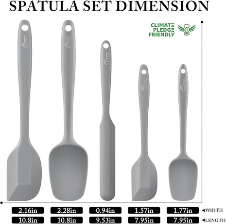 HOTEC 600℉ Heat Resistant BPA-Free Silicone Rubber Spatula Set,Kitchen Cooking Spatulas, Baking, Mixing for Non Stick Cookware, Dishwasher Safe, Set of 5 Grey