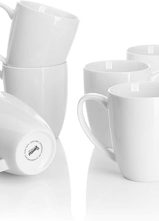 Sweese Porcelain Mugs - 12 Ounce for Coffee, Tea, Mocha and Mulled Drinks - Set of 6, White