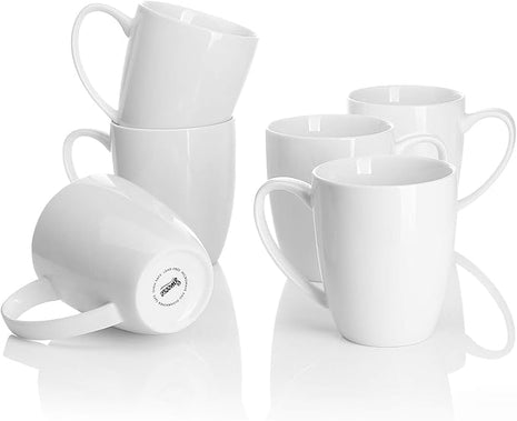 Sweese Porcelain Mugs - 12 Ounce for Coffee, Tea, Mocha and Mulled Drinks - Set of 6, White