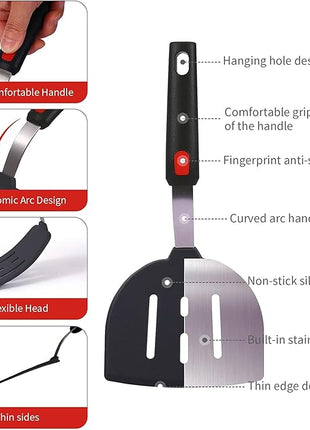 Tenta tenta kitchen Silicone Turner Pancake Slotted Spatula for Cooking - Nonstick Cookware Safe 600°F Flexible & Thin Cooking Flipper for Eggs - Reinforced Stainless Steel Core - BPA Free