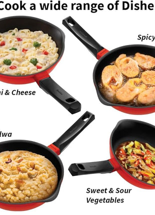 HAWKINS 24 cm Die Cast Induction Compatible Frying Pan with Glass Lid, Red (IDCF24G)