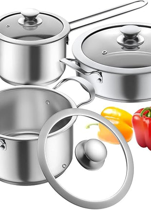 Aufranc Stainless Steel pots and pans set, 6 Piece Nonstick Kitchen Induction Cookware Set,Works with Induction/Electric and Gas Cooktops, Nonstick, Dishwasher