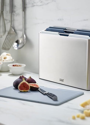 Joseph Joseph Folio 4-Piece Colour coded Cutting Board Set, Slimline case for organized Kitchen storage, Sage Green