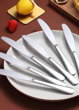 Berglander Dinner Knives Set Of 6, Stainless Steel Shiny Mirror Dinner Knife, Butter Knife Spreader Table Knives Sturdy And Dishwasher Safe