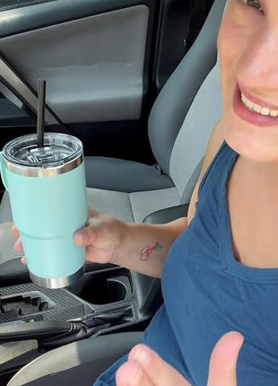 20 oz Stainless Steel Tumbler with Handle Bulk Metal Insulated Tumblers Travel Coffee Mug with Handle Double Wall Tumbler Cup with Lid and Straw, Yellow 12 Pack